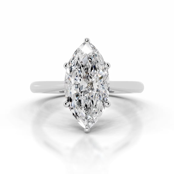 Alor Jewel 14K White Gold Plated Ring - Wedding Ring - 2.1 Ct Marquise Cut Moissanite - Solitaire with Accent Moissanite Ring for Her - Engagement Wedding Moissanite Ring for Her