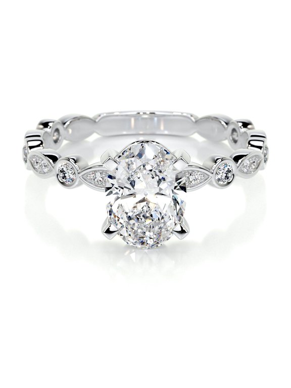 2.1 Ct Oval Cut Excellent Lab-Created Simulated Diamond Solitaire Accent Eternity Band 14K White Gold Plated Ring for Women