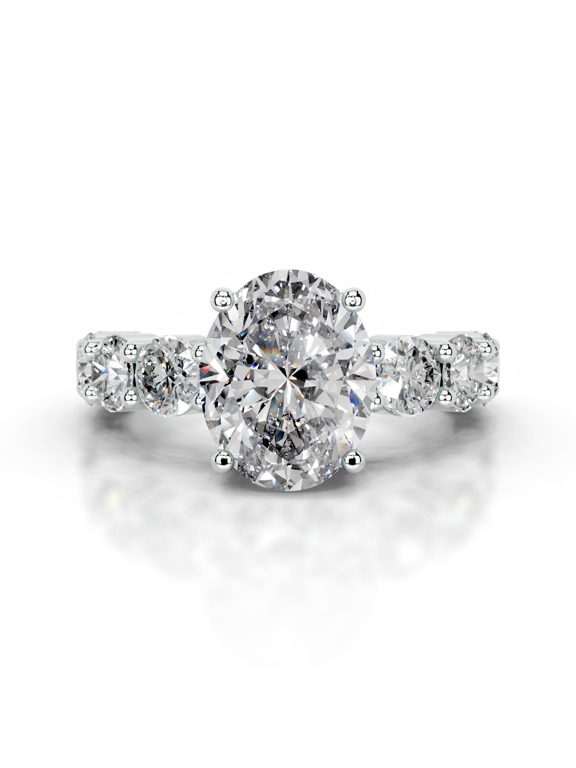 2.1 Ct Oval Cut Excellent Lab-Created Simulated Diamond Solitaire with Accent Engagement Wedding Ring 14K White Gold Plated Ring for Women