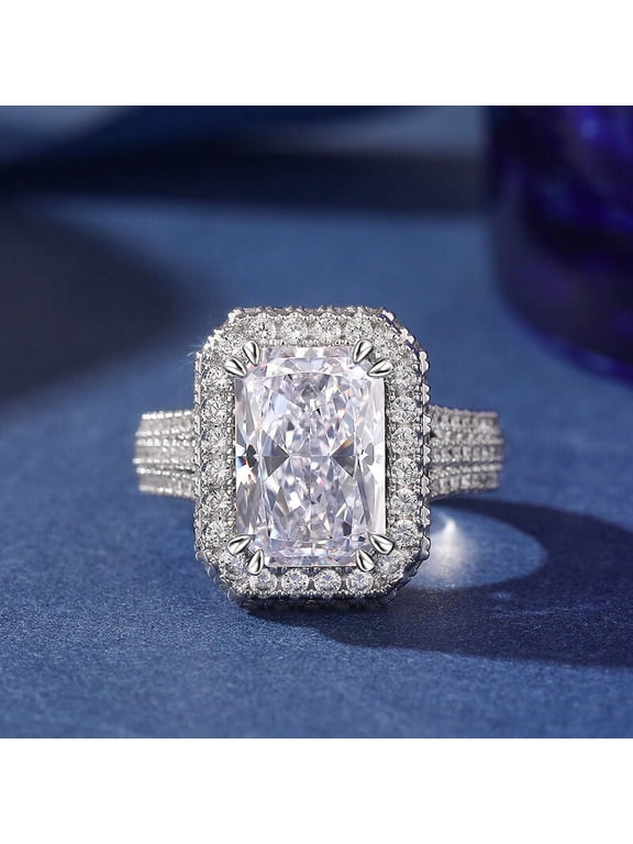 2.1 Ct VVS1/D Radiant Cut Lab-Created Simulated Diamond Halo Solitaire with Accent Ring 14K White Gold Plated
