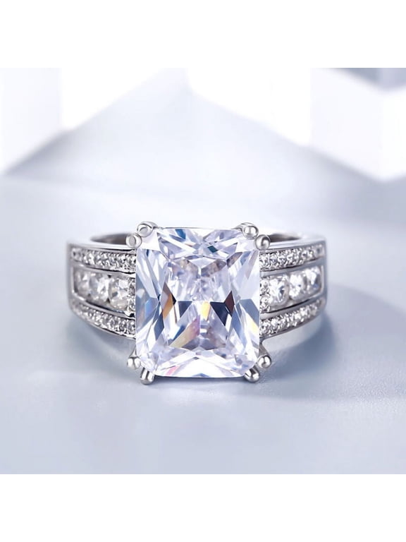 2.1 Ct VVS1/D Radiant Cut Solitaire with Accent Lab-Created Simulated Diamond Wedding Ring 14K White Gold Plated