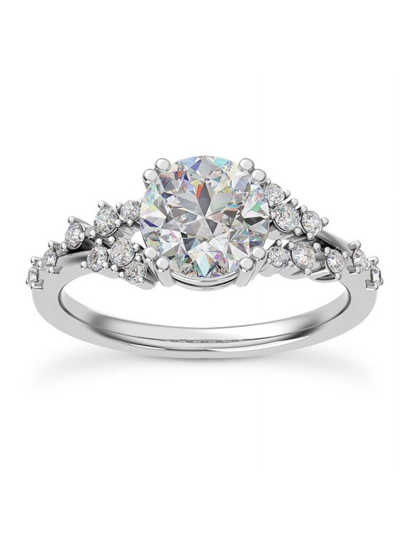 2.13 Ct Round Cut Lab-Created Simulated Diamond Solitaire with Accent Stones Split Shank Engagement Ring 14K White Gold Plated