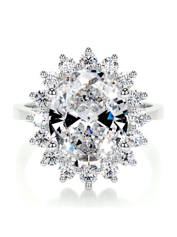 2.4 Ct VVS1 Oval Cut Lab-Created Simulated Diamond Solitaire Ring - Floral - 14K White Gold Plated Ring for Her - Engagement & Wedding - Anniversary Gift