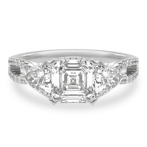 Alor Jewel 2 Ct Asscher Cut Diamond Engagement Ring - Lab-Created Simulated Diamond Ring - Elegant Split Shank Wedding Ring with Accents - 14K White Gold Over Ring - Perfect Gift for Proposals