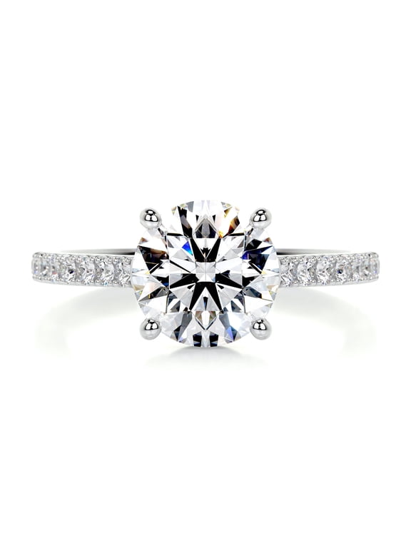 2 Ct D/VVS1 Round Cut Lab-Created Simulated Diamond Solitaire with Accent Engagement Wedding Ring 14K White Gold Plated Ring for Women