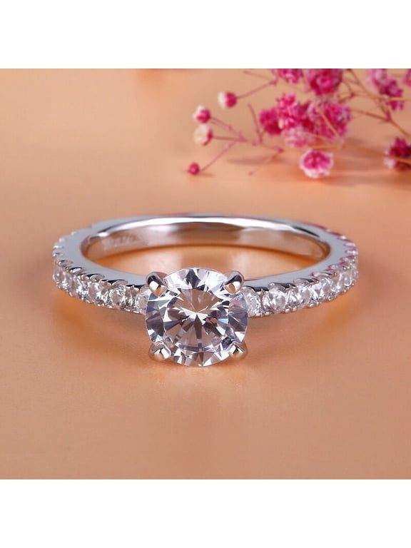 2 Ct Oval Cut Lab-Created Simulated Diamond Solitaire with Accent Engagement Ring 14K White Gold Plated