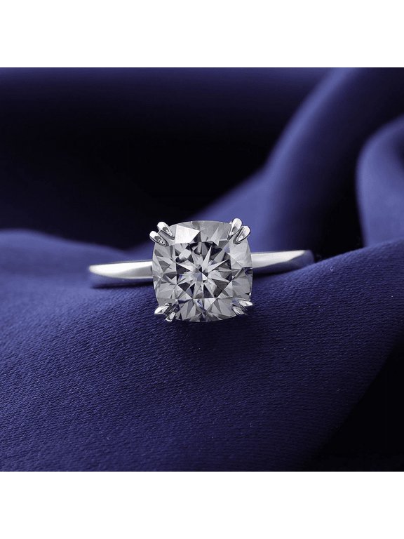 2 Ct Round Brilliant Cut Lab-Created Simulated Diamond Solitaire with Accent Engagement Ring 14K White Gold Plated