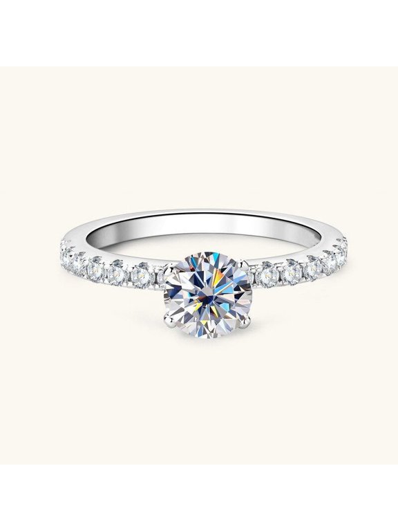 2 Ct Round Brilliant Cut Lab-Created Simulated Diamond Solitaire with Accent Engagement Ring 14K White Gold Plated