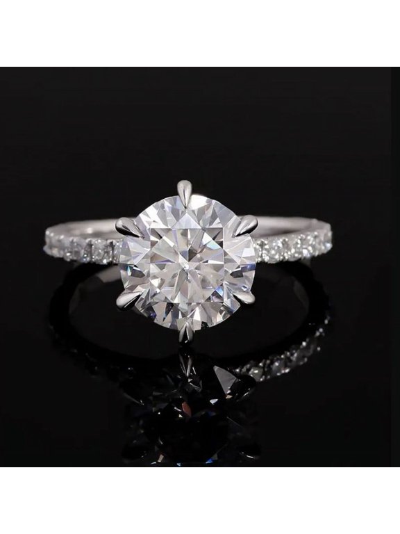 2 Ct Round Brilliant Cut Solitaire with Accent Lab-Created Simulated Diamond Wedding Ring 14K White Gold Plated for Women