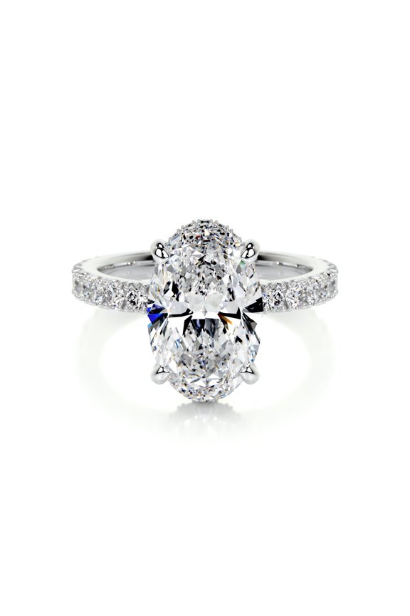 Beautiful 2.2 Ct Oval Cut Hidden Halo Moissanite Eternity Band Ring for Women's - Moissanite - 14K White Gold Plated Prong Setting - Perfect Women's Engagement Ring