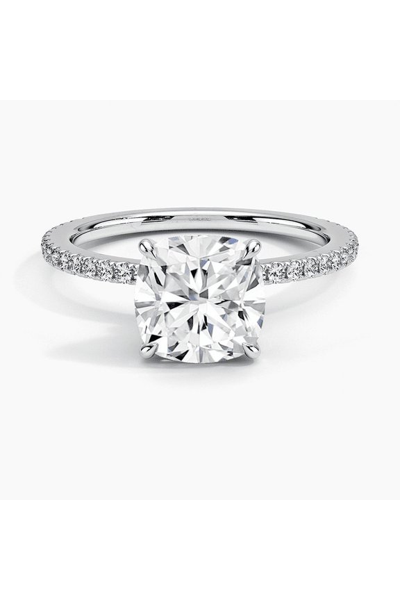 Cushion Cut 2 Ct Lab Created Diamond Engagement Ring for Women - Diamond Wedding Jewelry - Crafted in 14K White Gold Over Ring - Perfect Gift for Birthday or Surprise Proposal