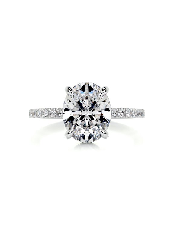 Elegant 2 Ct Oval Cut Hidden Halo Surprise Moissanite Ring - Lab-Created Simulated Stone - 14K White Gold Plated - Perfect for Proposals - Ideal Gift for Her on Birthdays and Anniversaries