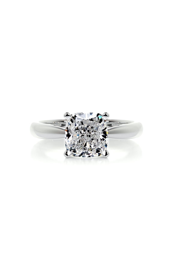 Excellent 1.9 Ct Cushion Cut Moissanite Ring - 14K White Gold Plated Moissanite Ring - Solo Moissanite Rings - Simple Solitaire Moissanite Ring - Solitaire Engagement Wedding Silver Ring