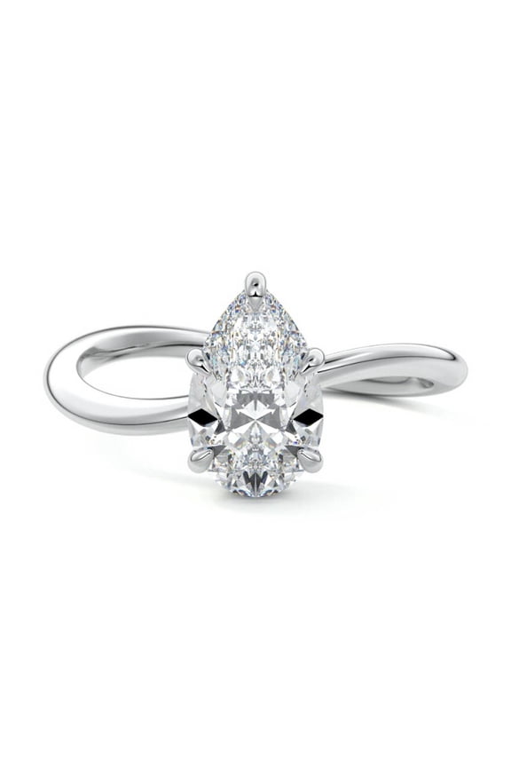 Pear Cut 1.8 Ct Moissanite Wedding Ring - 14K White Gold Plated Hidden Halo Women's Ring for Her - Wave Shank Moissanite Ring for Women's - Moissanite Engagement Ring
