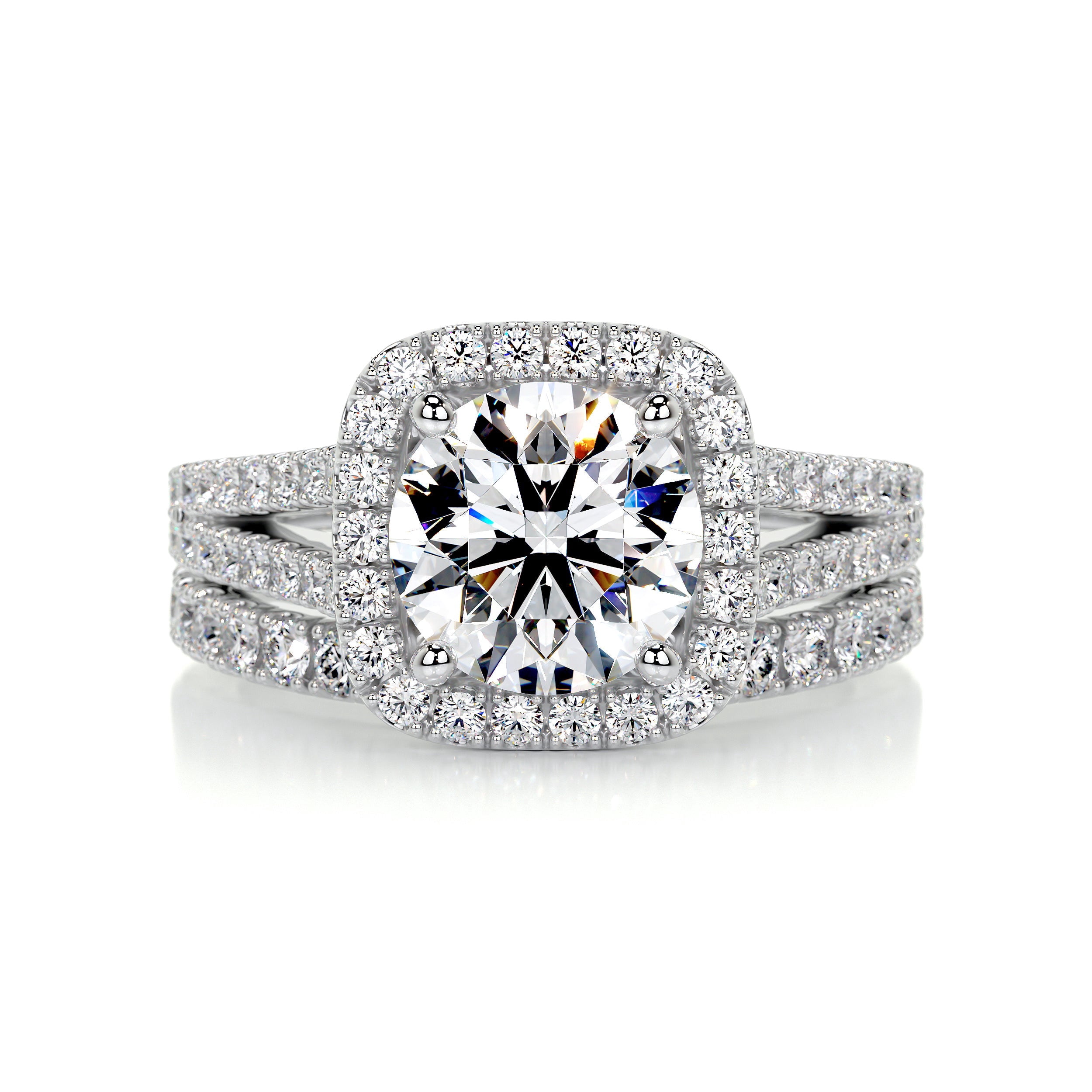 Alor Jewel Radiant Round Cut Halo Three Eternity Moissanite Couple Ring ...