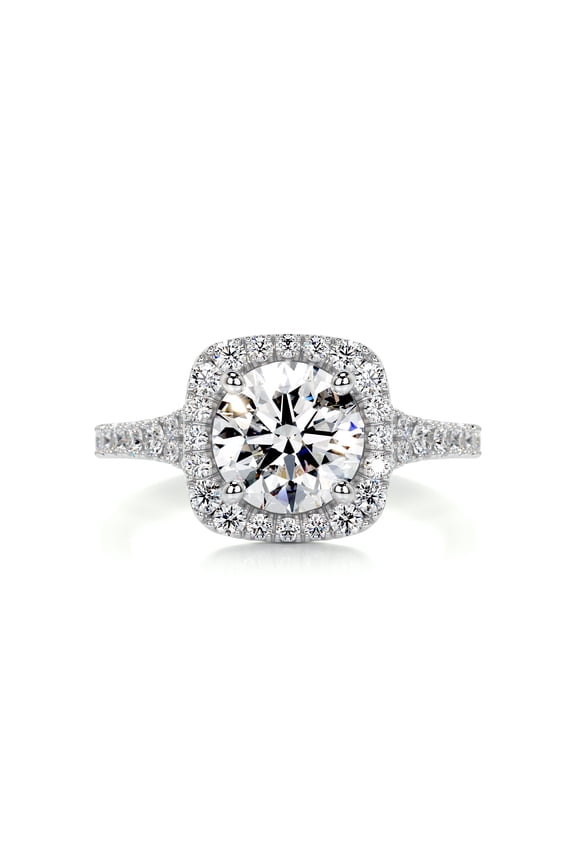 Round Cut Brilliant 1.9 Ct Moissanite Ring for Her - Wedding Ring - 14K White Gold Plated Moissanite Ring for Her - Engagement Wedding Moissanite Ring for Her - Halo Moissanite Ring