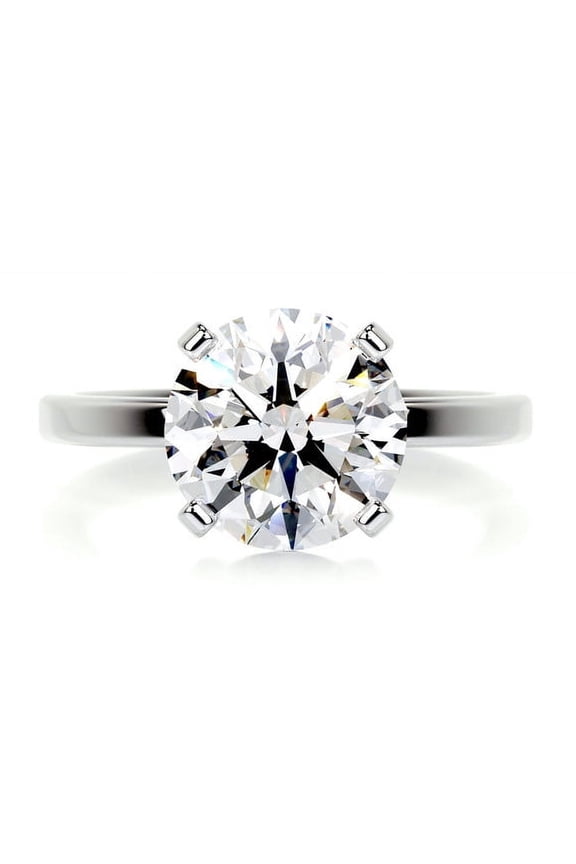 Round Cut Brilliant 2 Ct Moissanite Ring For Women's - 14K White Gold Plated Moissanite Ring - Solo Stone Moissanite Ring for Her - Moissanite Ring for Women's - Solitaire Moissanite Ring