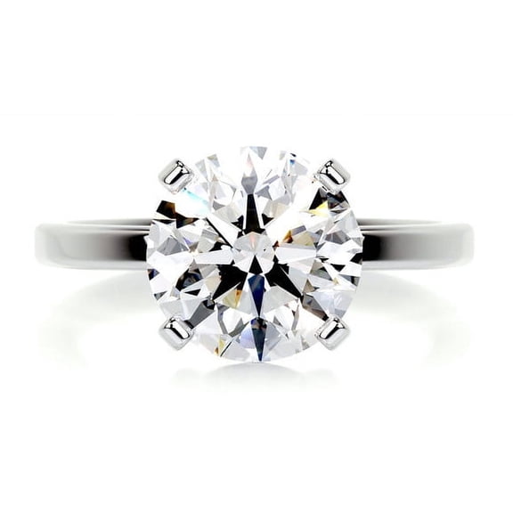 Alor Jewel Round Cut Brilliant 2 Ct Moissanite Ring For Women's - 14K White Gold Plated Moissanite Ring - Solo Stone Moissanite Ring for Her - Moissanite Ring for Women's - Solitaire Moissanite Ring
