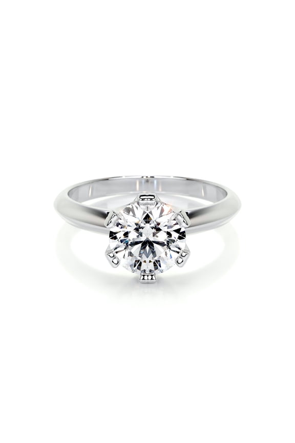 Solitaire Moissanite Ring - 14K White Gold Plated Moissanite Ring - Brilliant 1.9 Ct Round Cut Moissanite Ring - Solo Moissanite Ring for Her - Solitaire Engagement Wedding Ring