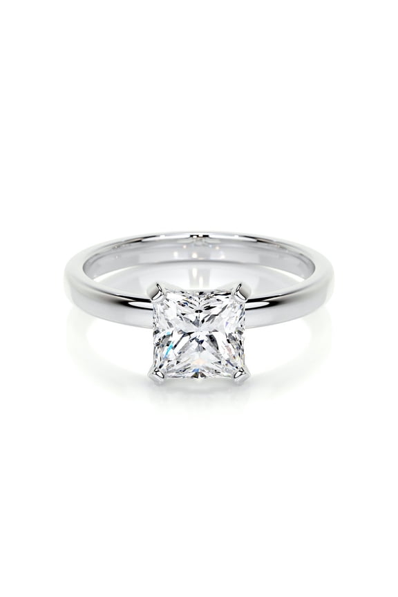Solitaire Moissanite Ring - Excellent 1.8 Ct Princess Cut Moissanite Ring - 14K White Gold Plated Moissanite Rings - Solo Moissanite Rings - Solitaire Engagement Wedding Rings