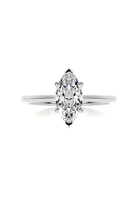 Solitaire Moissanite Rings - Solo Moissanite Rings - Excellent 1.9 Ct Marquise Cut Moissanite Rings - 14K White Gold Plated Moissanite Rings - Solitaire Engagement Wedding Rings