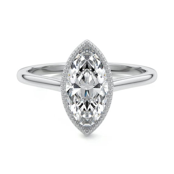 Alor Jewel Stamped 14K White Gold Plated Ring for Women's - Marquise Cut 1.7 Ct Moissanite Ring - Moissanite Engagement Ring - Anniversary Gifts - Bezel Set Women's Engagement Ring