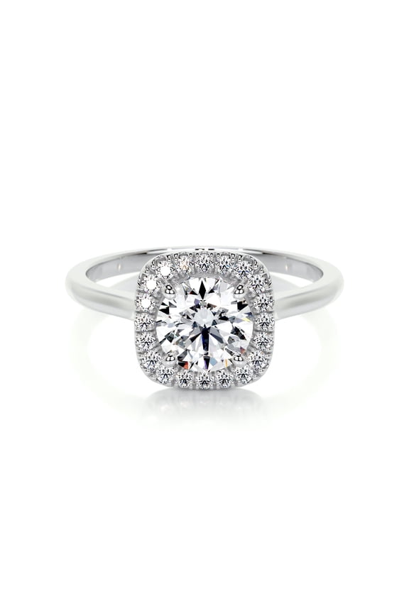 Wedding Ring - 14K White Gold Plated Moissanite Ring - Round Cut 1.9 Ct Moissanite Ring for Her - Engagement Wedding Moissanite Ring for Women's - Halo Moissanite Ring for Women's