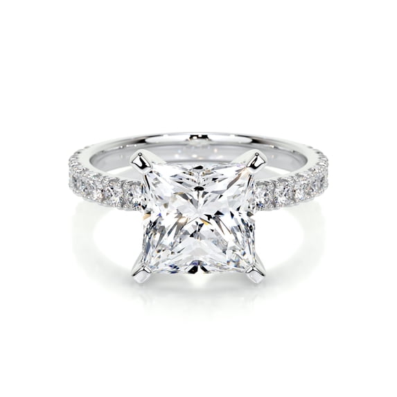 Alor Jewel Wedding Ring - Princess Cut Excellent 1.9 Ct Moissanite Ring For Women's - 14K White Gold Plated Ring - Solitaire with Accent Moissanite Ring - Eternity Band Moissanite Ring for Her