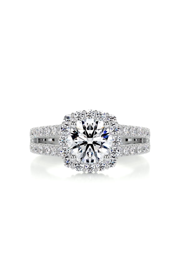 Wedding Ring - Round Cut Excellent 1.9 Ct Moissanite Ring for Her - 14K White Gold Plated Moissanite Ring for Her - Engagement Wedding Moissanite Ring - Halo Moissanite Ring for Her