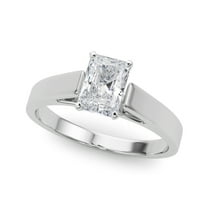 Alor Jewelry 2.2 Ct Radiant Cut Moissanite Solitaire Ring - 14K White Gold Plated Ring - Women's Elegant and Simple Solitaire Engagement Ring with Diamond Centerpiece Set in a Prong Setting