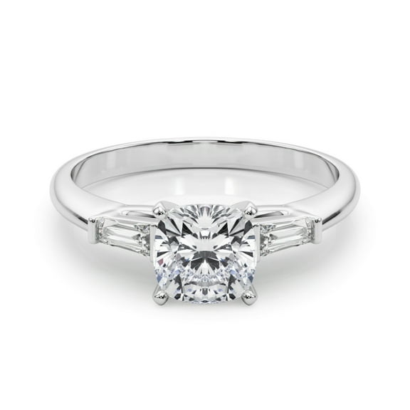 Alor Jewelry 2Ct Cushion Cut Moissanite Ring - Prong Set Three Stone Women's Ring - Elegant 14K White Gold Plated Design - Ideal Engagement or Wedding Ring for Special Moments -Gift for Mom