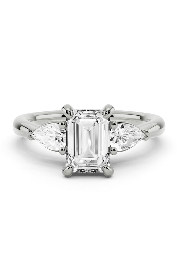 ry Anniversary Diamond Rings - 14K White Gold Plated 1.7 Ct Emerald Cut Solitaire Engagement Ring - Prong Setting Wedding Diamond Rings - 3 Stone Trilogy Rings - Ideal Birthday Gift