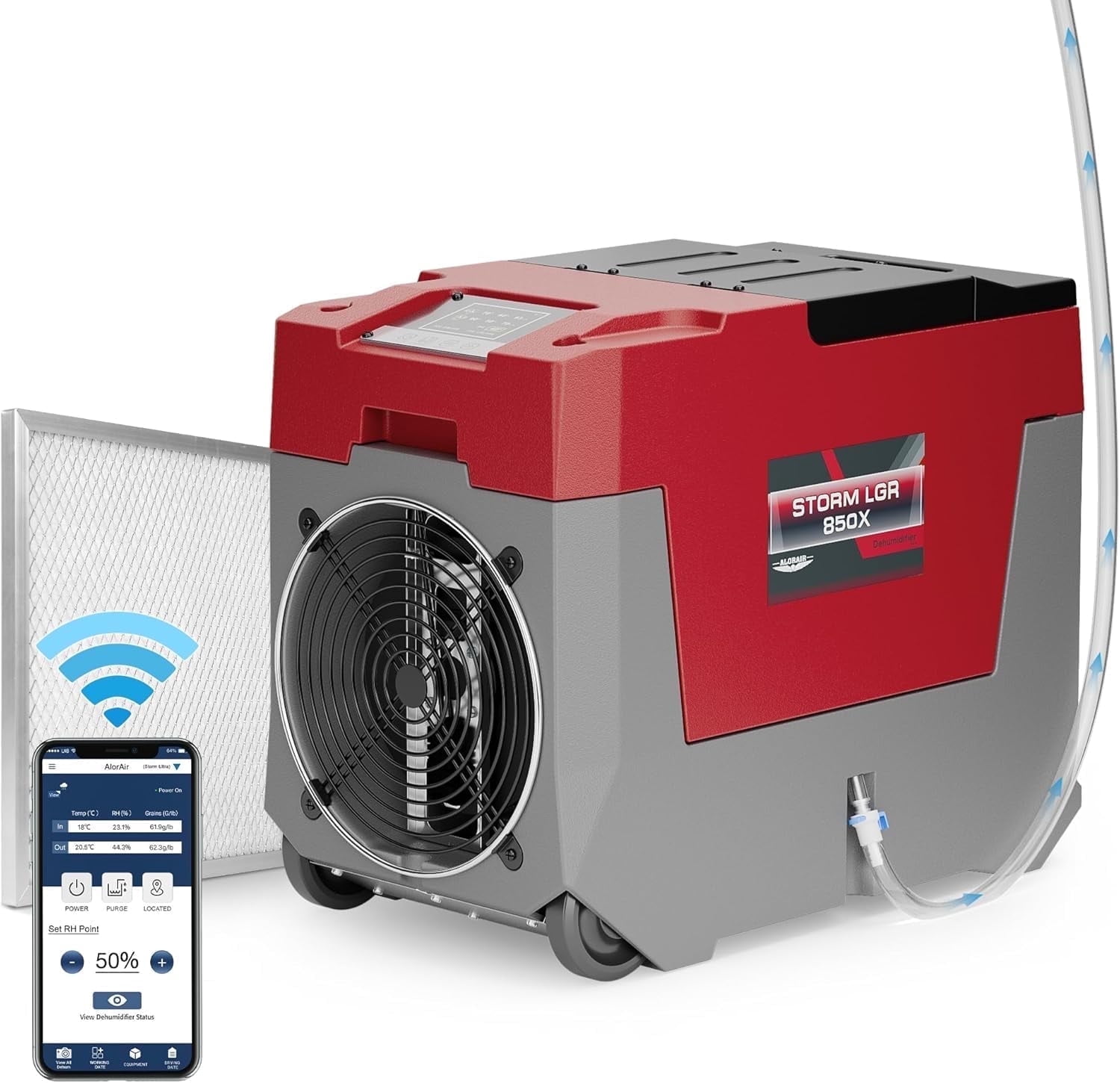 ALORAIR 180 PPD Commercial dehumidifiers Smart APP Control, 28 Gallons Industrial Dehumidifier for Home, Basements, Garages, Crawl Space, Water Damage Restoration, Storm LGR 850X