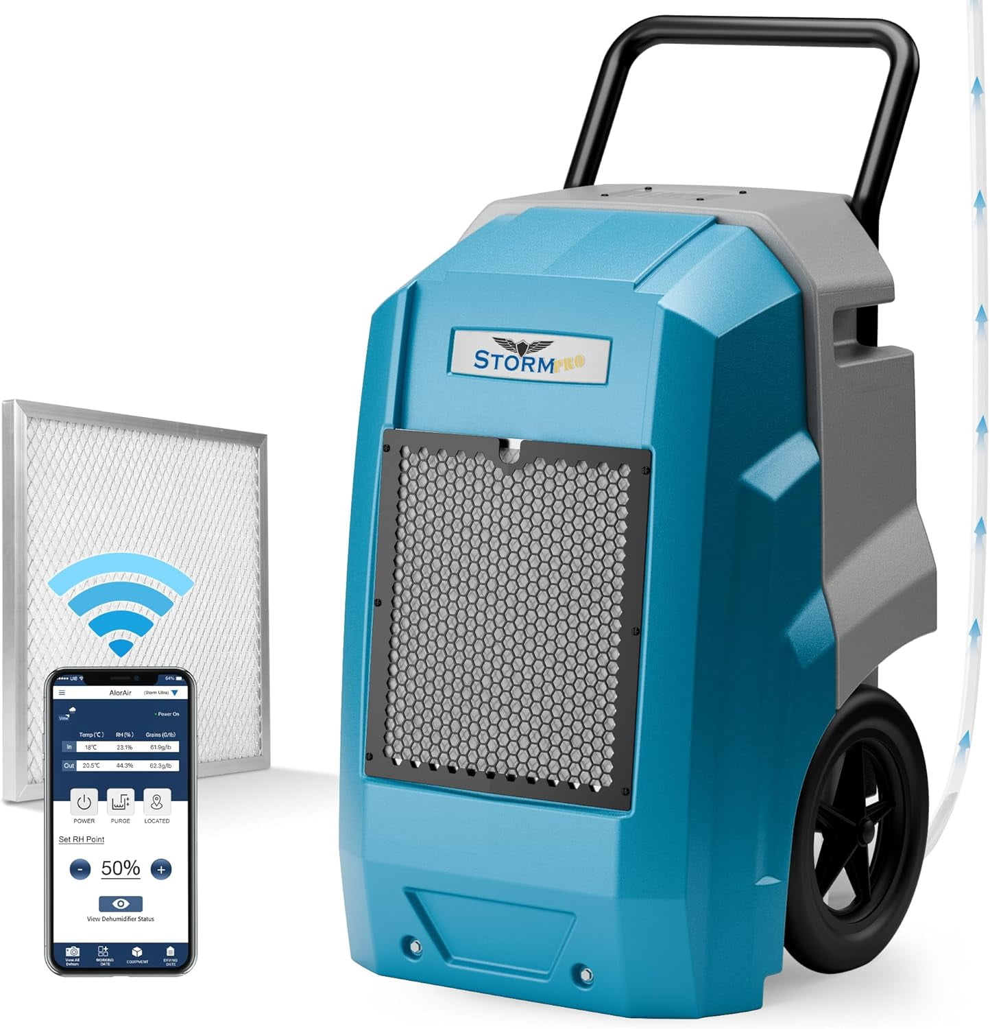 ALORAIR 180 Pints Smart WiFi LGR Commercial Dehumidifier with Pump Drain Hose, 2,300 Sq.Ft Dehumidifier Portable Industrial Dehu with Wheels for Water Damage Restore, Basements, Garages, and Job Site