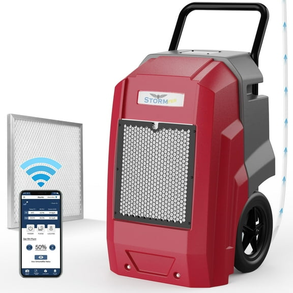 ALORAIR 180 Pints Commercial Dehumidifier with Pump Drain Hose, Smart Wi-Fi Dehumidifier for Large Basement, Industrial or Commercial Space, Smart Wi-Fi, 5 Years Limited Warranty, Red