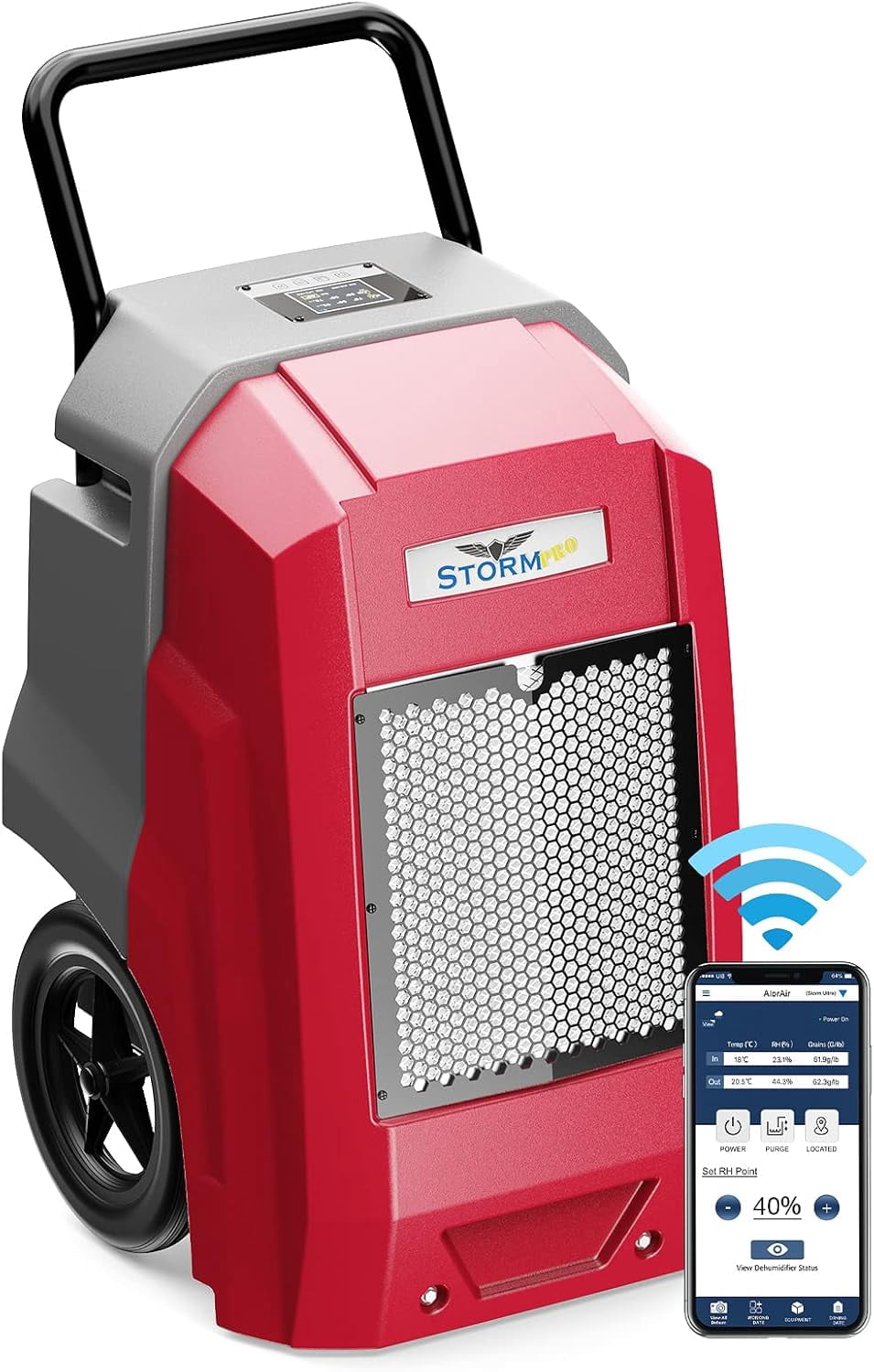 ALORAIR 180 Pints Commercial Dehumidifier with Pump Drain Hose, Smart Wi-Fi Dehumidifier for Large Basement, Industrial or Commercial Space, Smart Wi-Fi, 5 Years Limited Warranty, Red