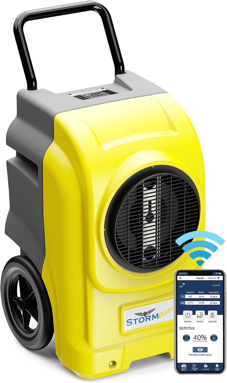 ALORAIR 270 Pints Commercial Dehumidifiers for Large Room or Basements, Industrial Large Dehumidifier with Pump and Drain Hose, Dehumidifiers with Smart Wi-Fi, , with Smart App Control, Yellow
