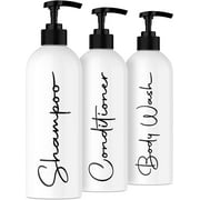 Alora 16oz Refillable Shampoo and Conditioner Bottles - Set of 3 - White - Easy to read Lettering - Pump Bottle Dispenser for Shampoo, Conditioner, Body Wash - Empty Plastic Refillable Containers