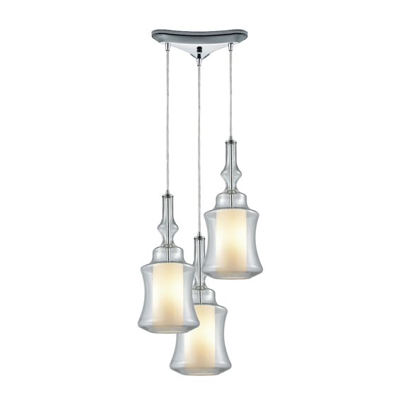 Elk Lighting Alora 3-light Triangular Pendant Fixture In Chrome With Clear And Opal White Glass 56501/3