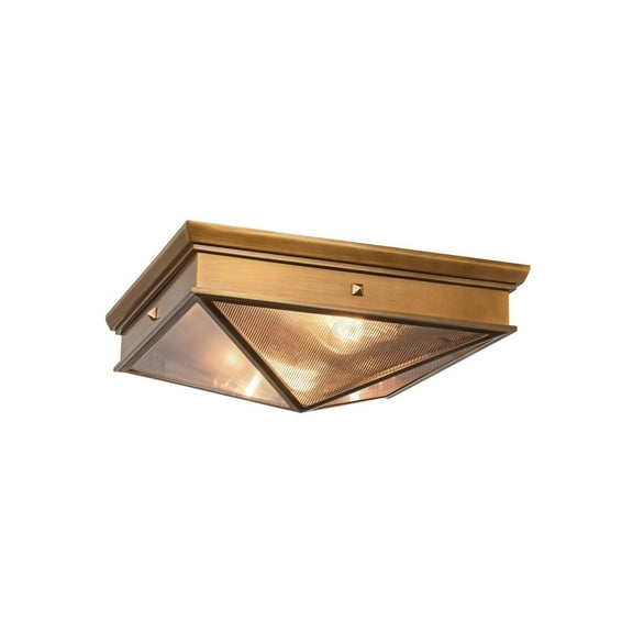 Alora Cairo Steel 15" Flush Mount Light, 60W, E26 - Vintage Brass/Clear Ribbed Glass