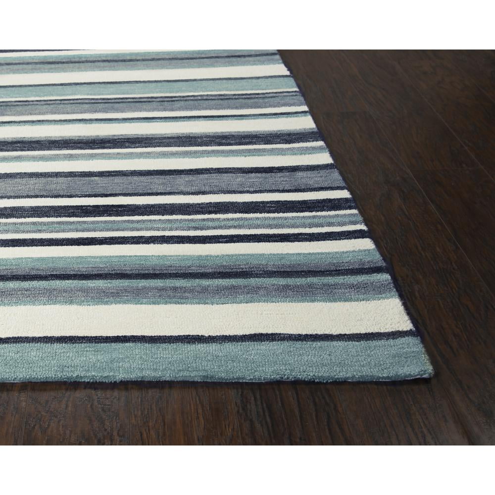 Hand-Tufted Aqua and Gray Synthetic Stripe 5' x 7' Area Rug