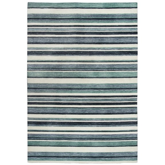 Alora Decor Bermuda 7'6"x9'6" Stripe Aqua/Gray/Ivory Hand-Tufted Area Rug