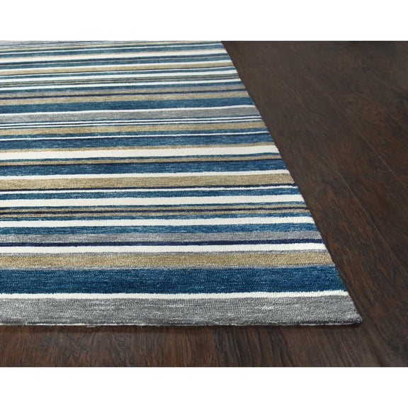 Alora Decor Bermuda 8'6"x11'6" Stripe Teal/Ivory/Gray Hand-Tufted Area Rug