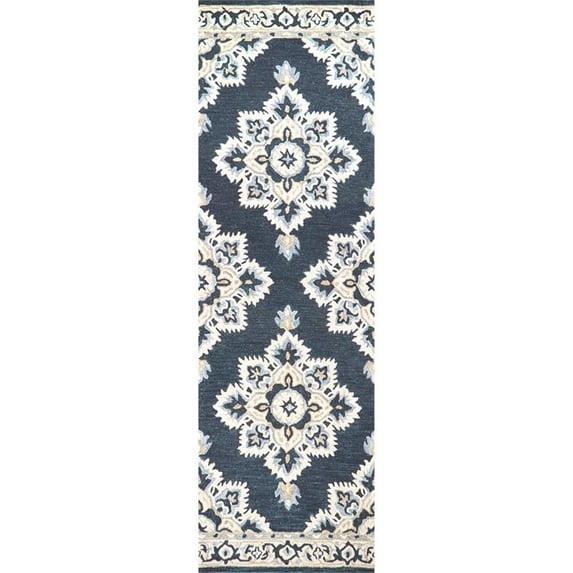 Alora Decor Cascade 2'6" x 8' Medallion Dk Blue/Natural/Gray/Tan Area Rug