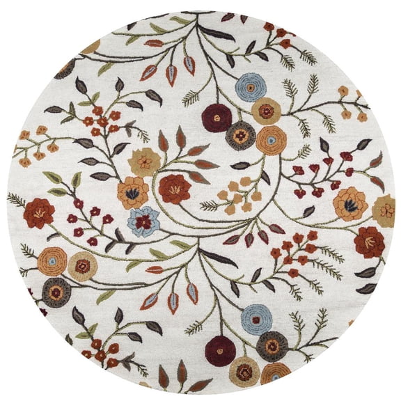 Alora Decor Charming 8' Round Floral Ivory/Gray/Rust/Blue Hand-Tufted Area Rug