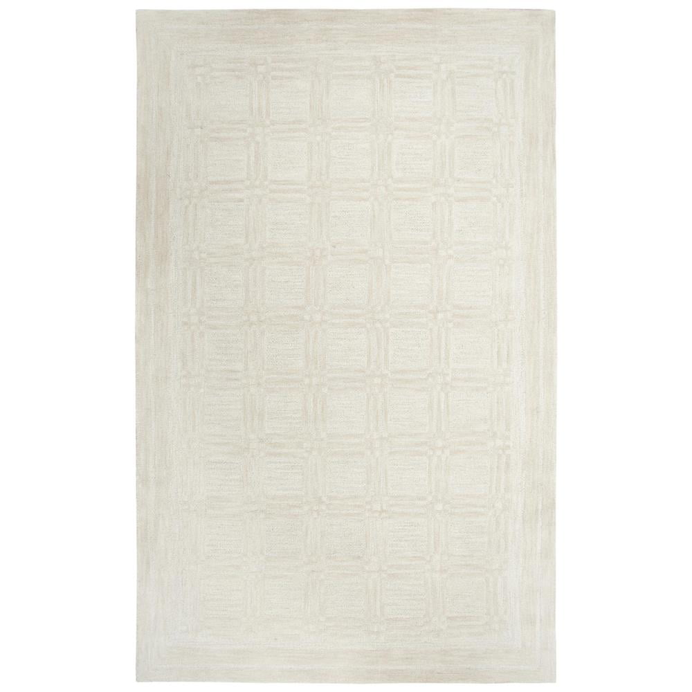 Ivory Elegance 8' x 10' Hand-Tufted Wool Rug with Woven Squares