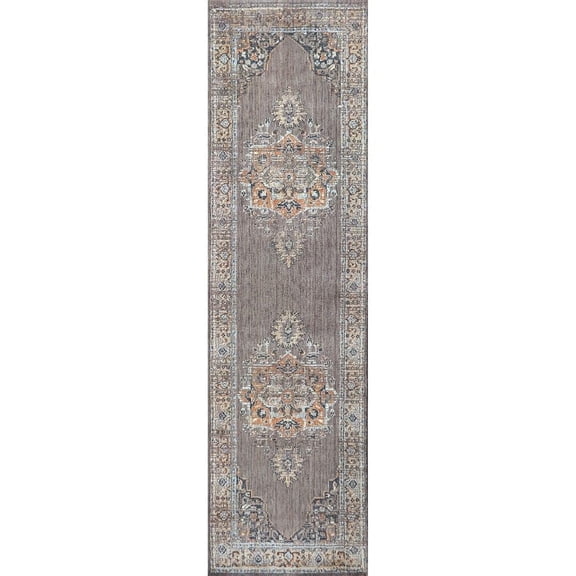 Alora Decor Euphoria 2'6" x 10' Distress Gray/Gray/Rust/Blue Hybrid Area Rug