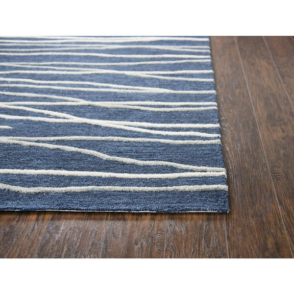 Alora Decor Geneva 10' x 13' Lines Navy/Ivory Hand-Tufted Area Rug