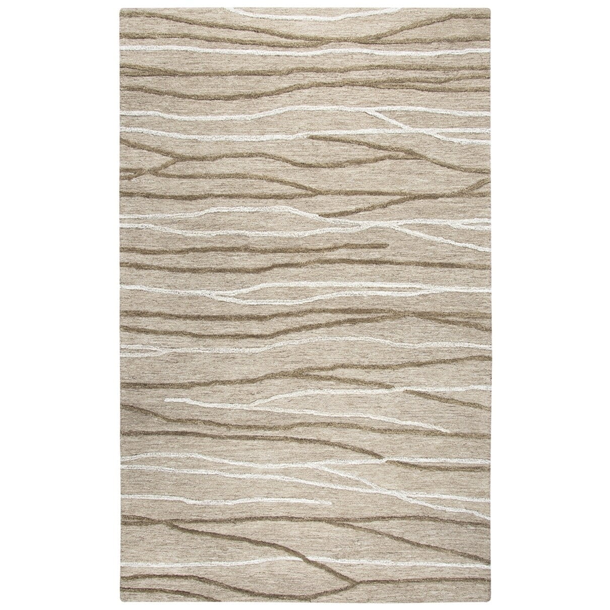 Geneva Natural Ivory 5' x 8' Abstract Hand-Tufted Wool Area Rug