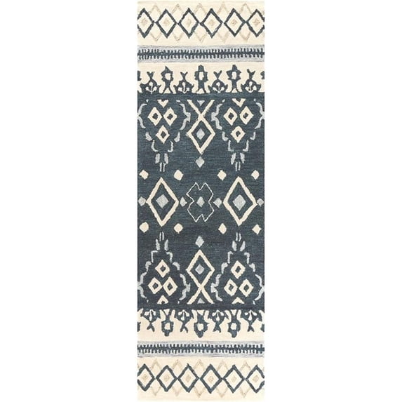 Alora Decor Lavine 2'6" x 8' Tribal Motif Natural/Gray/Dk Blue/Blue Area Rug